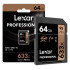 Lexar 633X Professional 64GB V30 U3 SDHCâ„¢/SDXCâ„¢ UHS-I Memory Cards (up to 95MB/s read, Write 45MB/s)