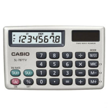 Casio Portable Handheld Calculator - 8 Digits, Solar & Battery, Large Display, Tax & Exchange, Tough Cover, Profit Margins, White (SL-787TV-GD-W)