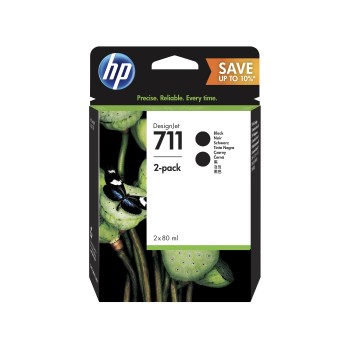 HP 711 Black DesignJet Ink Cartridges 80ml (2 pack)