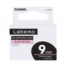 Casio Labemo Tape - 9mm x 5m, Black on Pink (XA-9PK1)